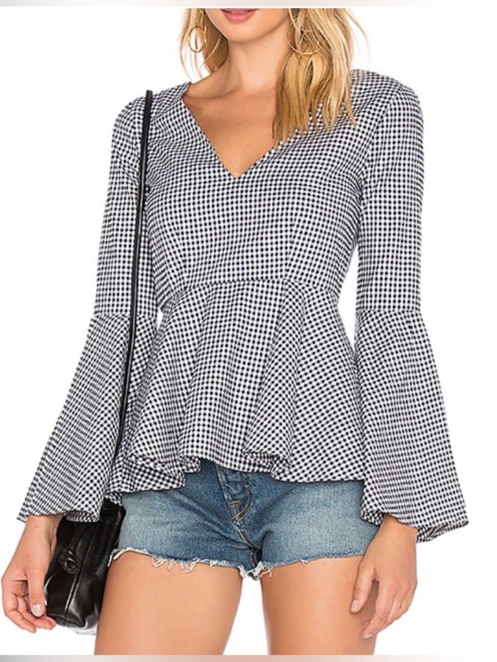 L'Academie Revolve Gingham Bell Sleeve Statement Top Size Small